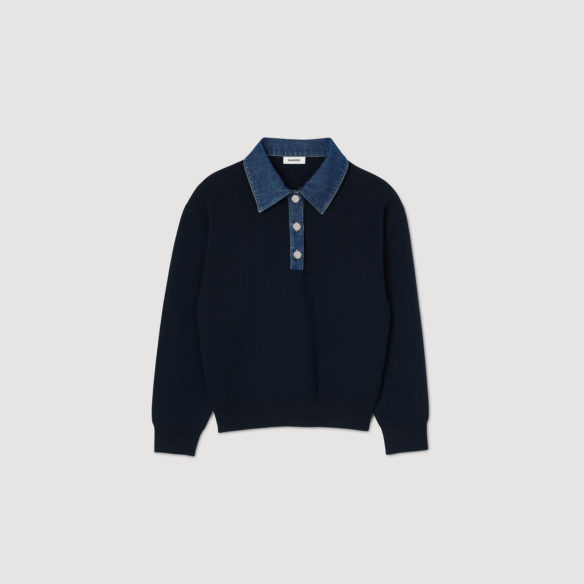SWEATER WITH DENIM COLLAR - 7