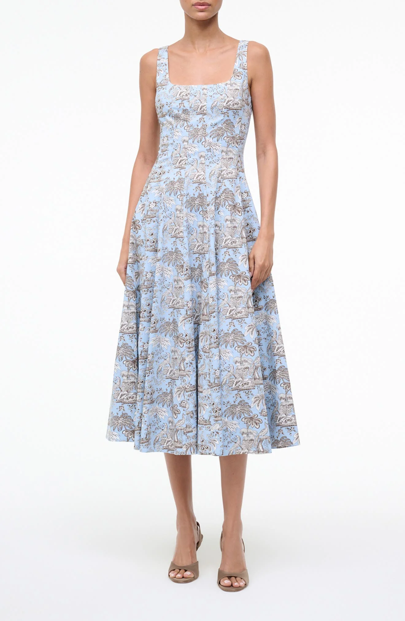 STAUD Wells Poplin Midi Dress in Sky Toile at Nordstrom - 1