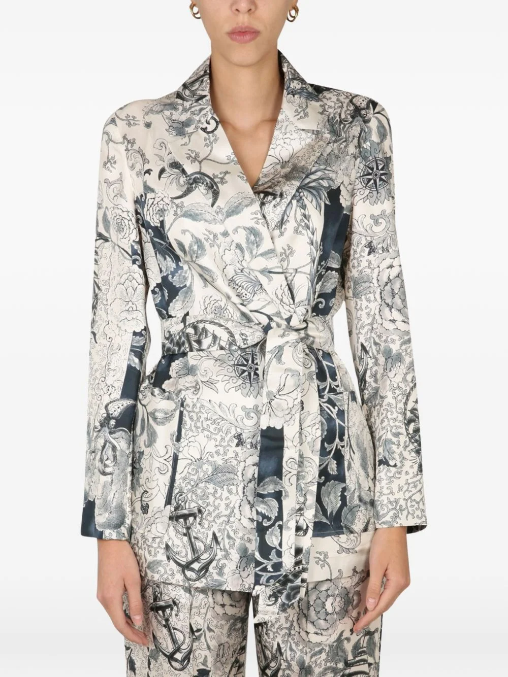 floral print belted jacket - 1