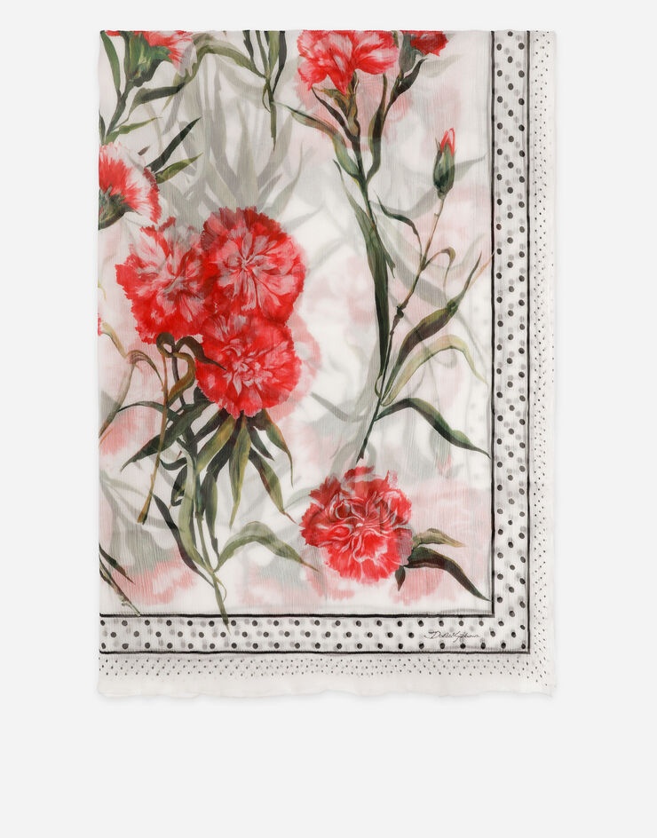 Carnation-print silk scarf (120 x 200) - 1