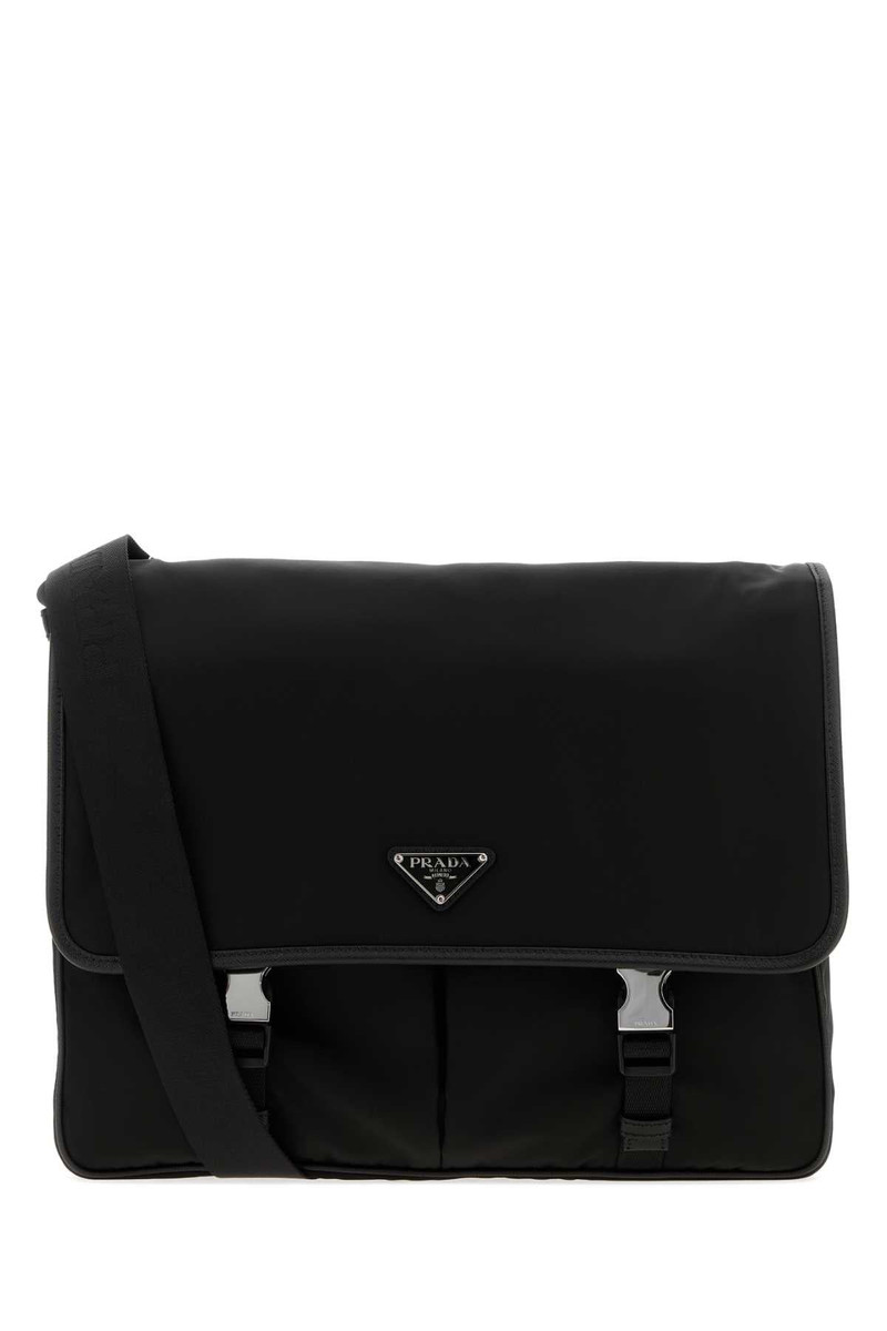 Prada Canvas with Metal Accents Shoulder Bag — Black 1