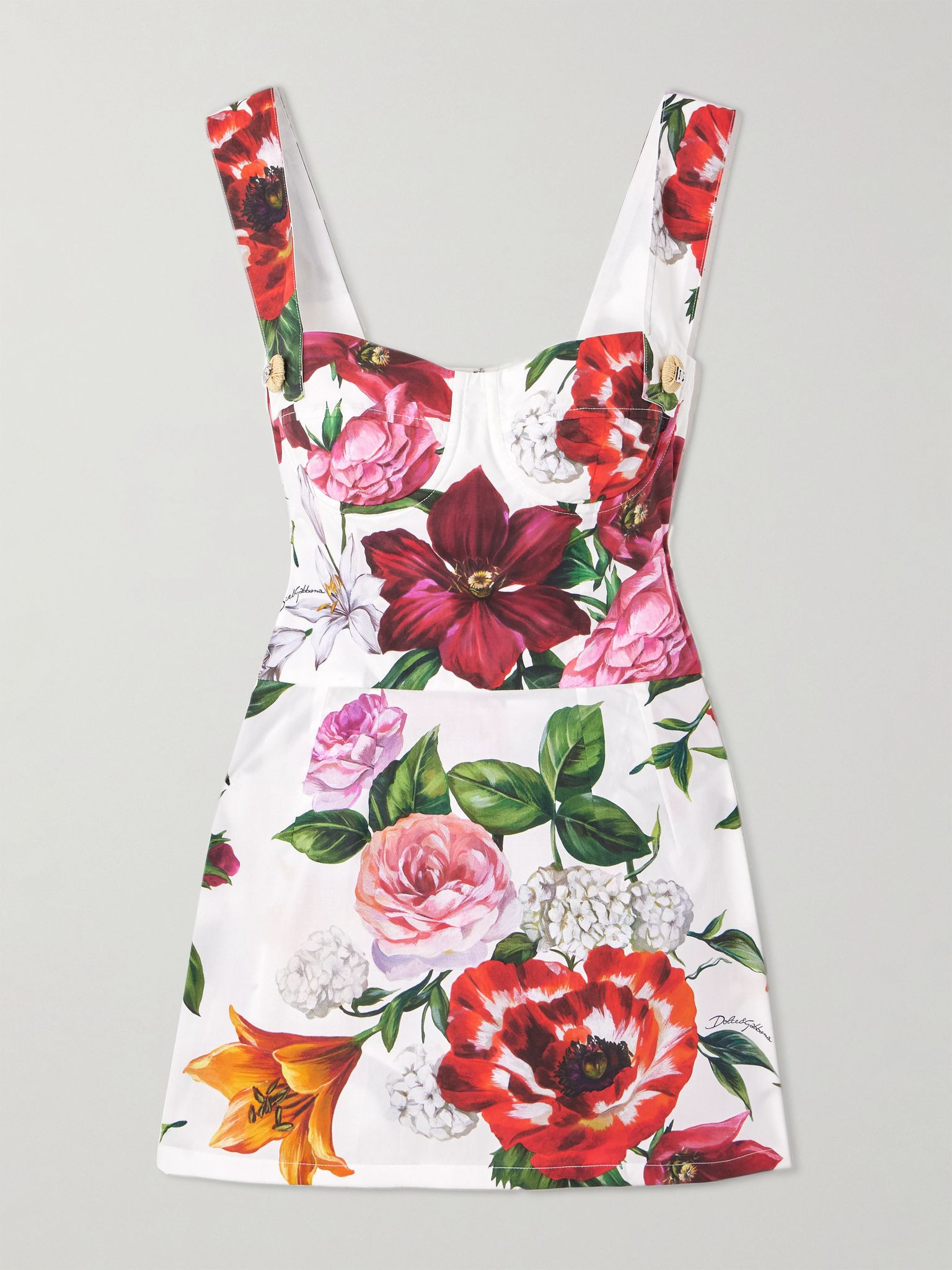 Floral-print cotton-poplin mini dress White - 1