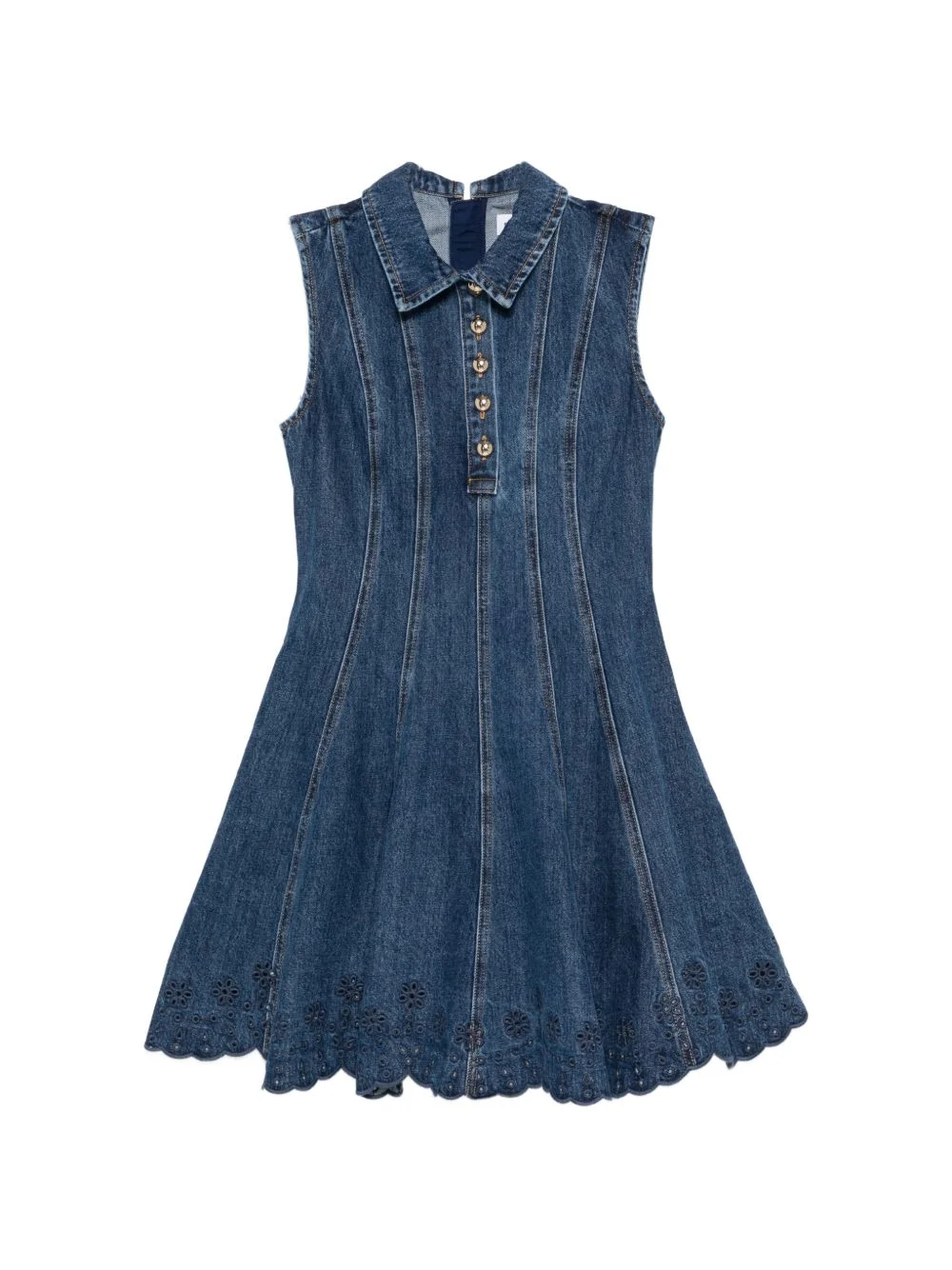 broderie denim mini dress - 1