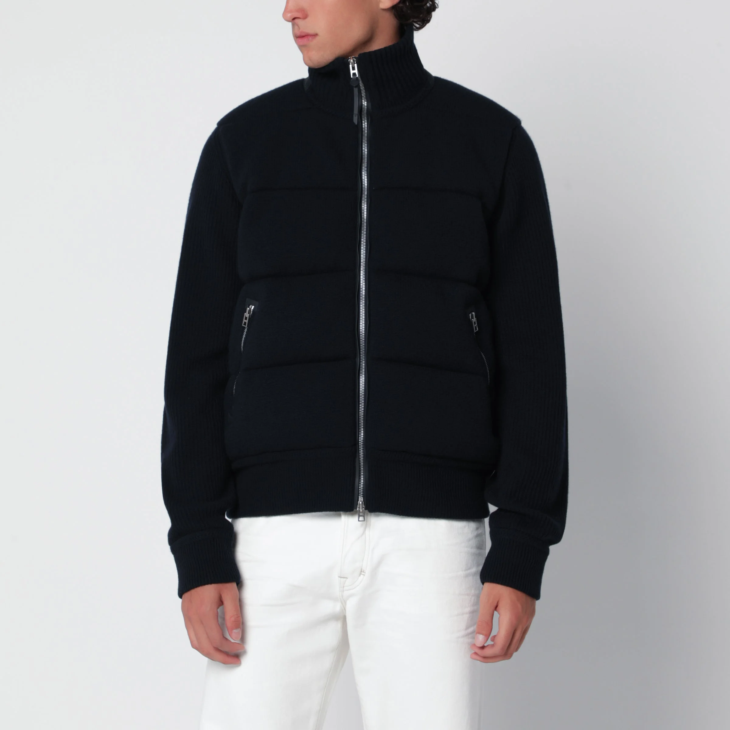Navy Blue Quilted Virgin Wool Jacket - 1