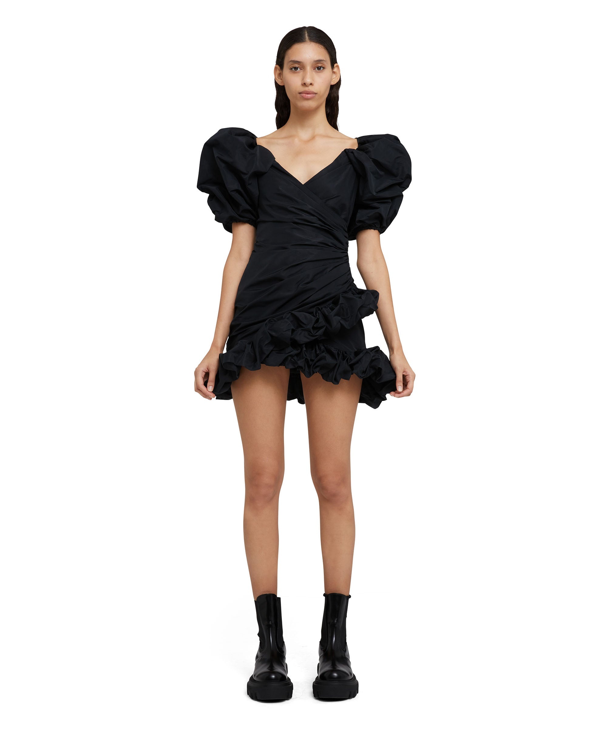 Taffeta mini dress with ruffled balloon sleeves - 4