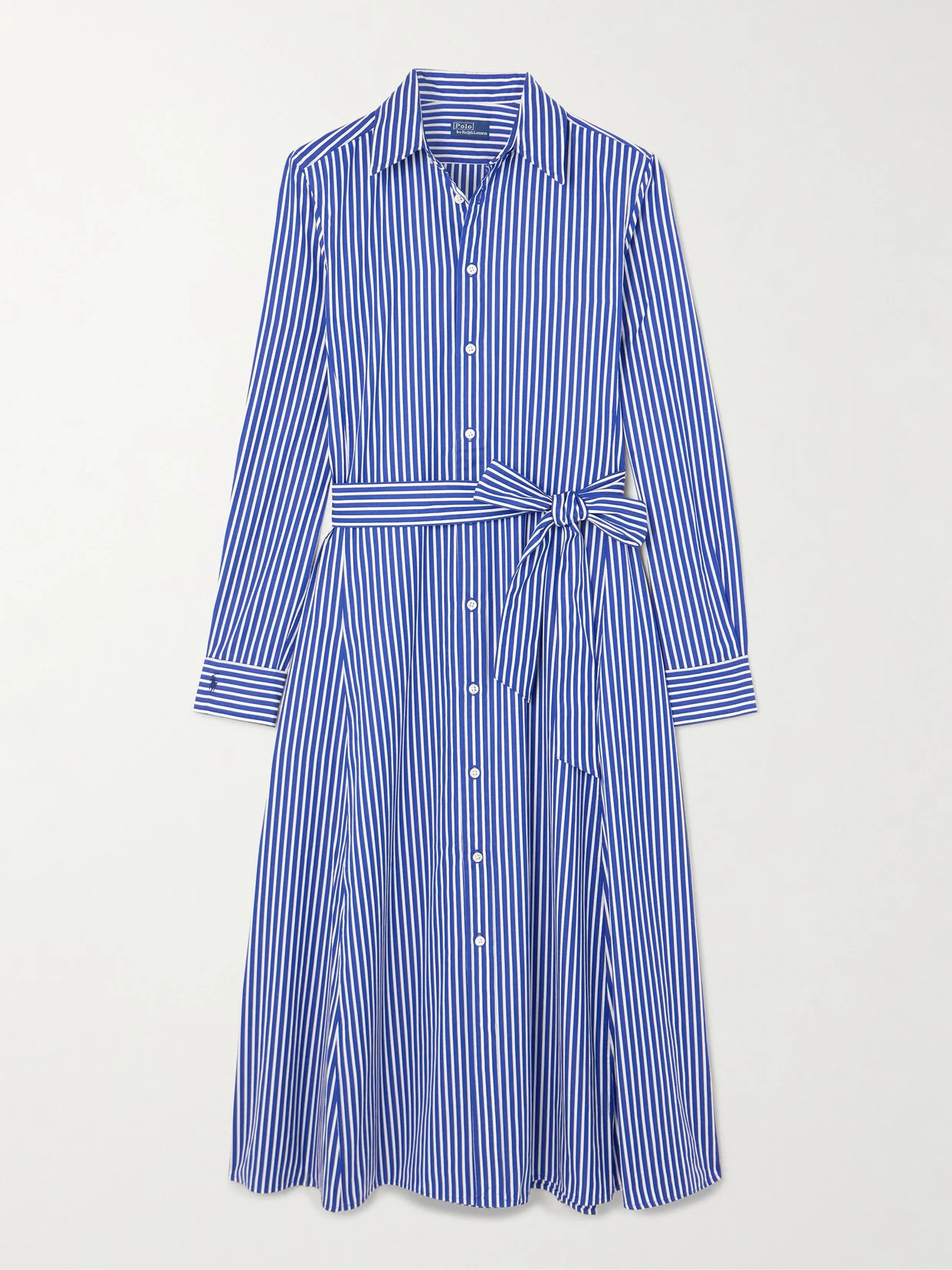 ralph lauren blue striped shirt dress LAUREN RALPH LAUREN STRIPED BELTED BROADCLOTH SHIRTDRESS Blue Women's Short Dress