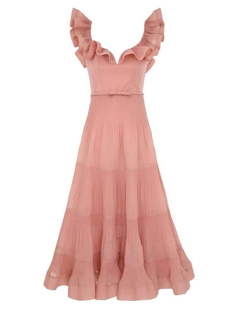 Zimmermann PLEATED FRILL MIDI DRESS - 2477DR25RLIP | REVERSIBLE