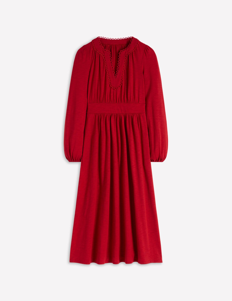Maddie Picot Trim Midi Dress-Carmine Red 1