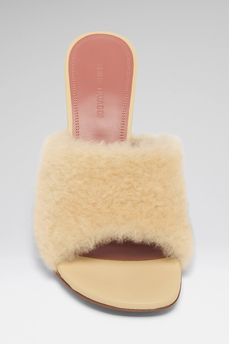 Amina Muaddi TAYLOR FUR SLIPPER 90 BEIGE SHEARLING outlook