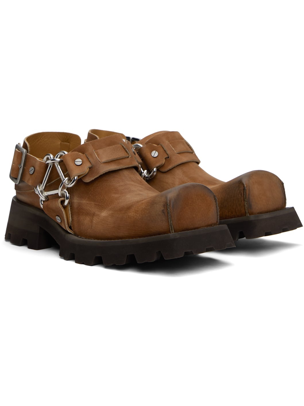Brown Leather Buckle Mules - 4