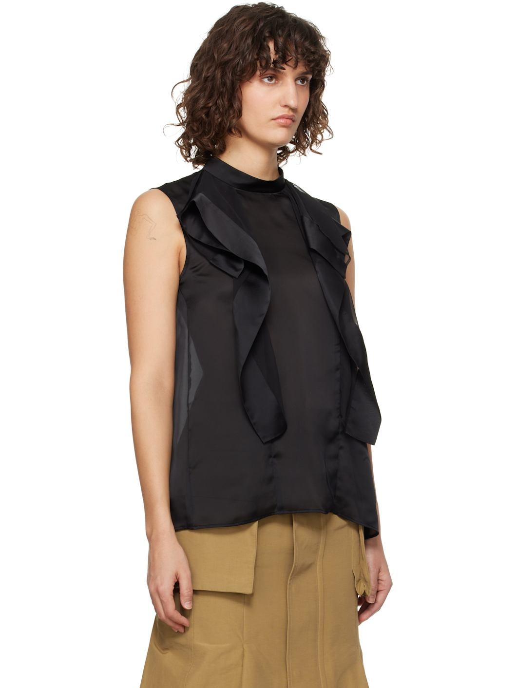 Black Satin & Chiffon Blouse - 2