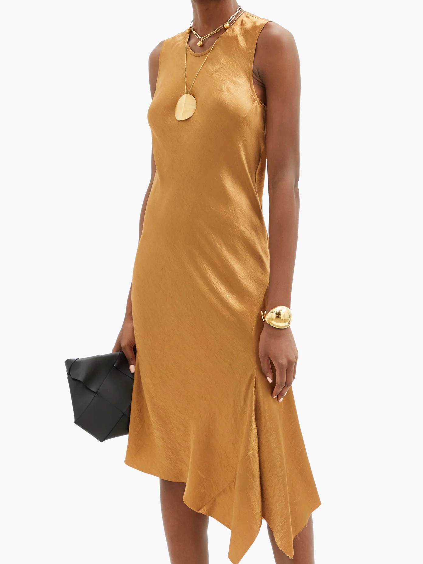 Asymmetric-hem crinkled-satin dress - 6