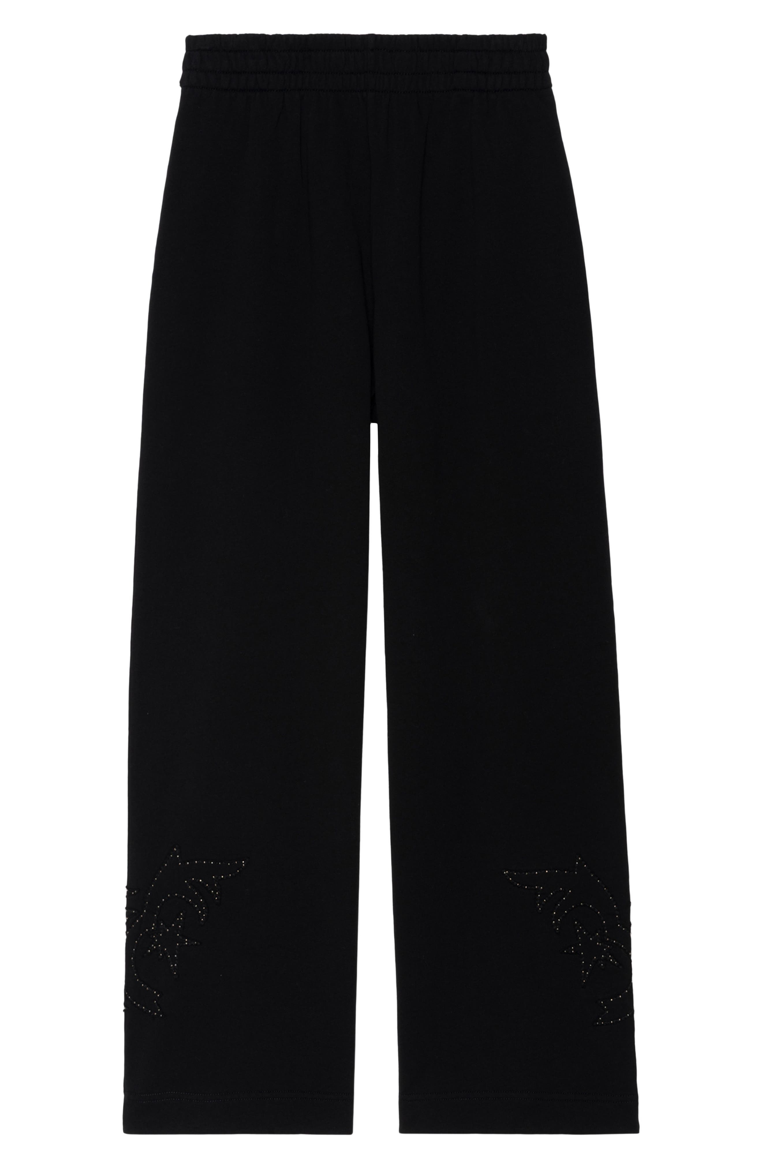 Zadig & Voltaire Clem Mo Patch Stud Cotton Wide Leg Sweatpants in Black at Nordstrom - 5