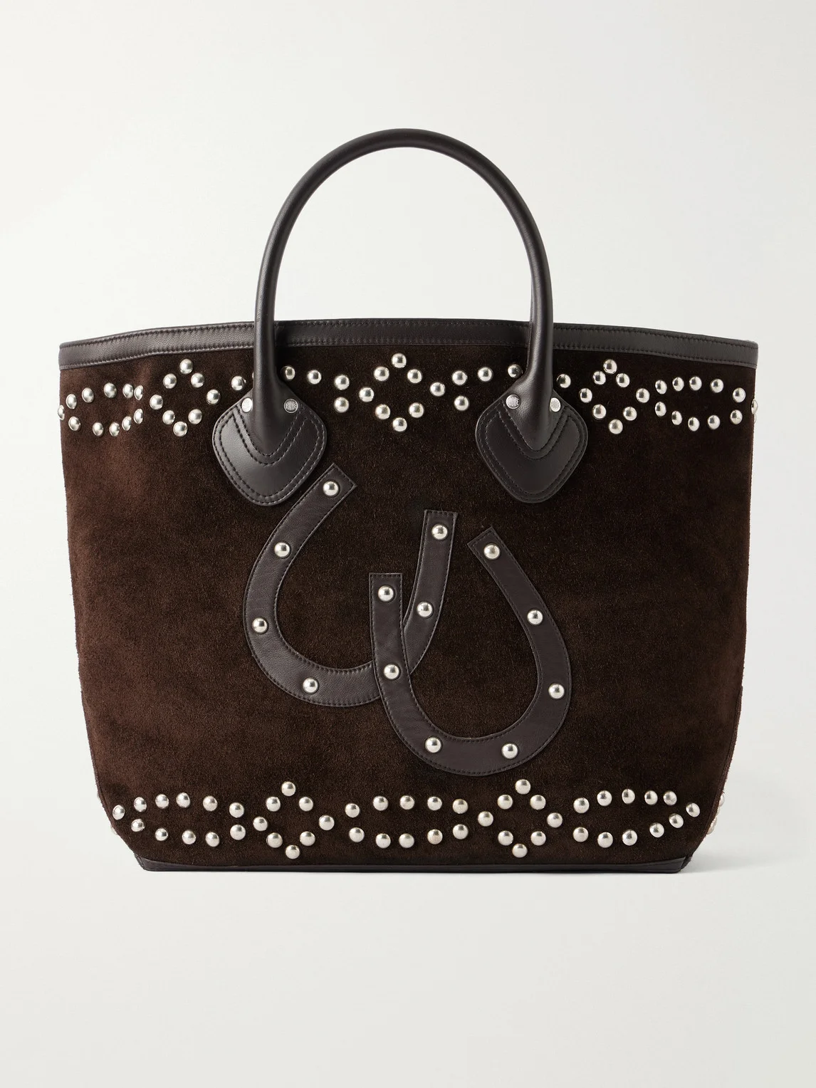 Studded Leather-Trimmed Suede Tote Bag - 1