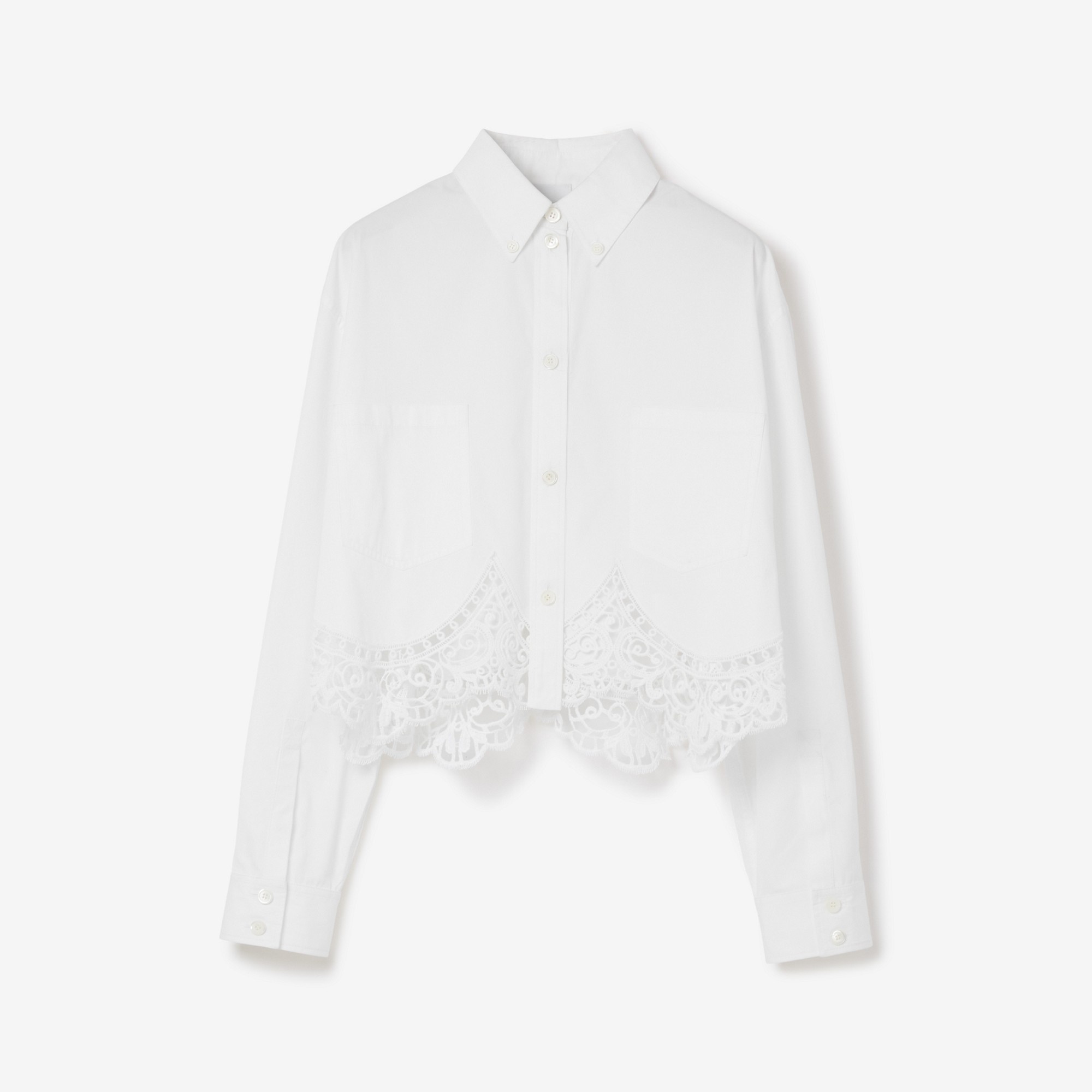 Macramé Lace Hem Cotton Cropped Shirt - 1