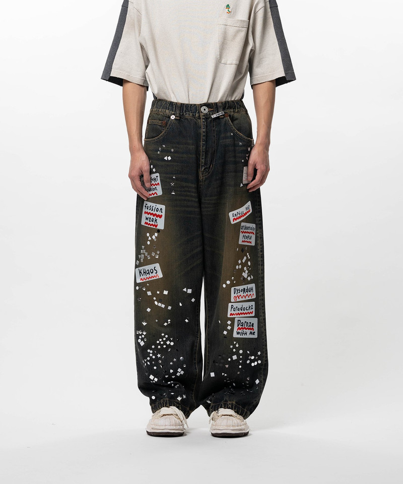 Embellished Sticker Denim Pants 9
