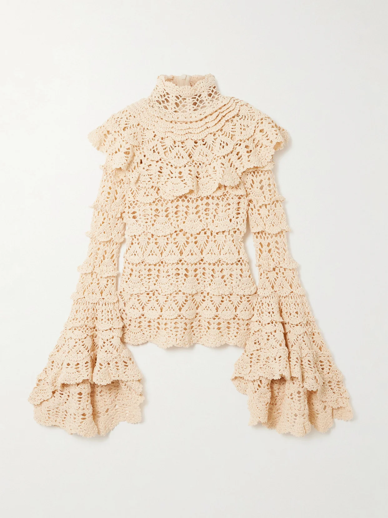 Hypnotic Tiered Crocheted Cotton Turtleneck Top - 1