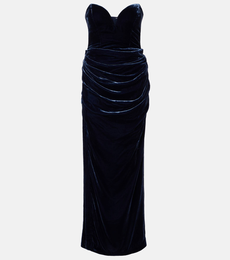 Vilma draped strapless velvet gown 1