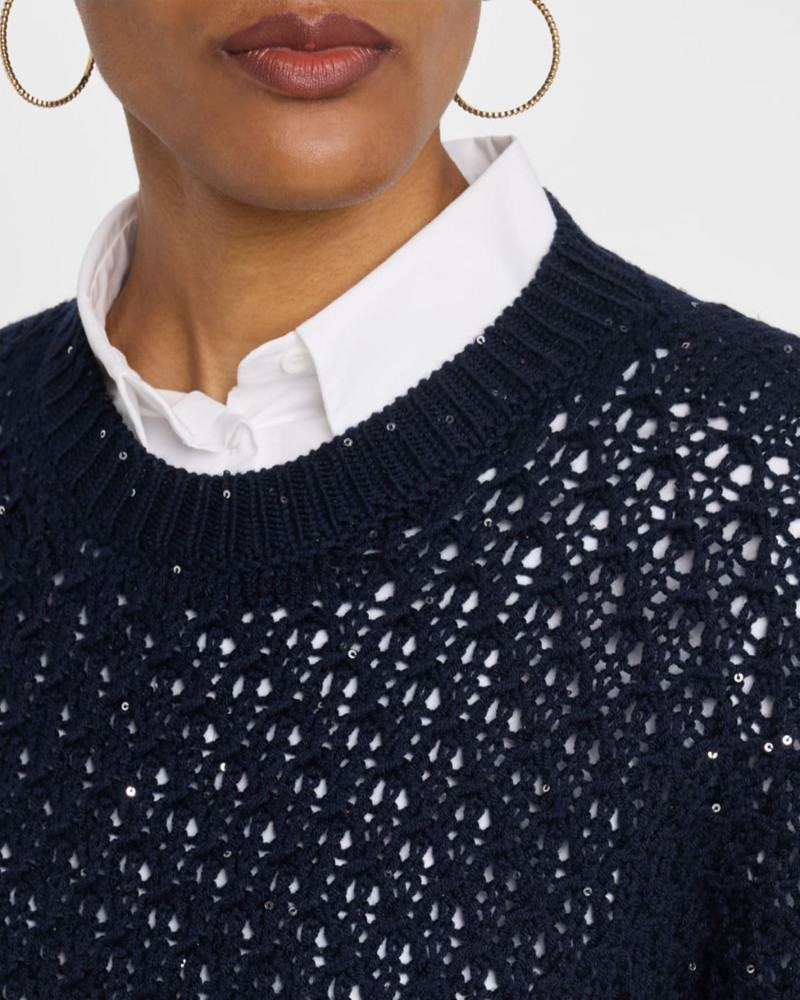 Crewneck Open-Knit Wool Sweater 5