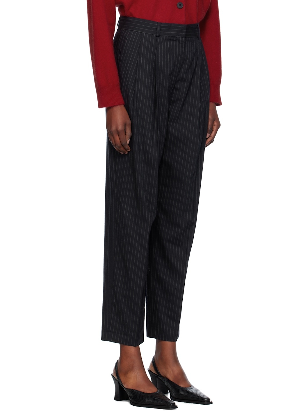 Navy Tailored Pinstriped Trousers - 2