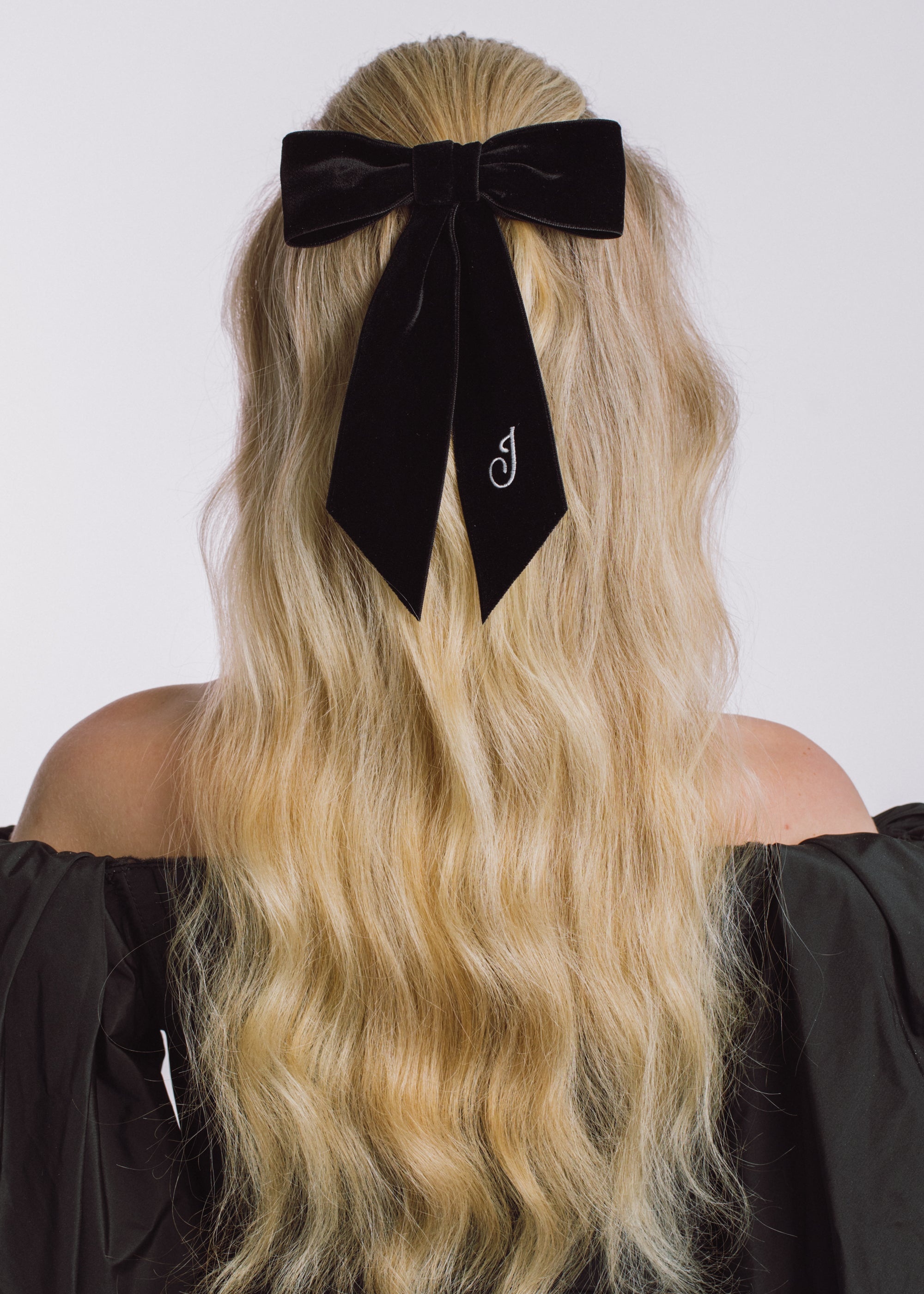 Initial Wide Velvet Bow Barrette - 2