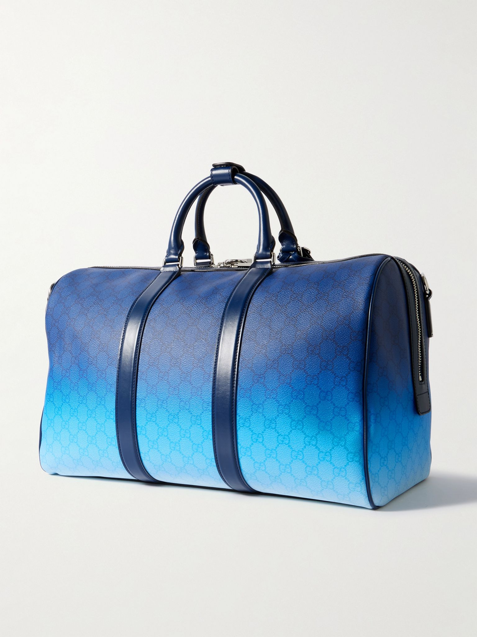Gucci Chroma Dégradé Leather-Trimmed Monogrammed Coated-Canvas Duffle Bag Blue - 3