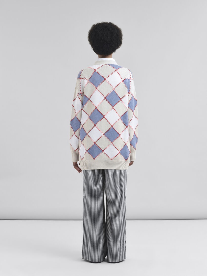 WHITE WOOL ARGYLE CARDIGAN - 3