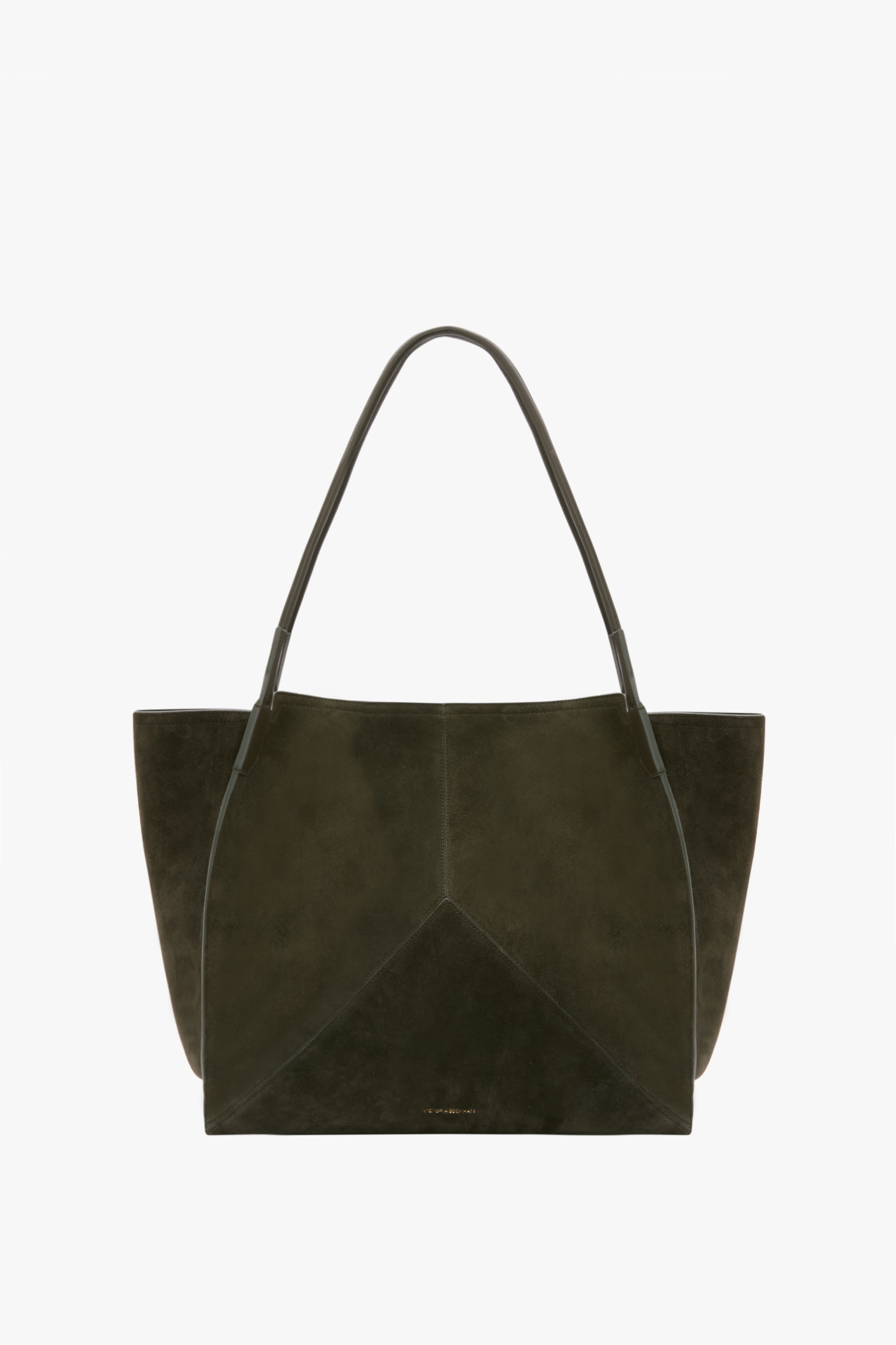 Large Victoria Tote In Dark Olive Suede - 1