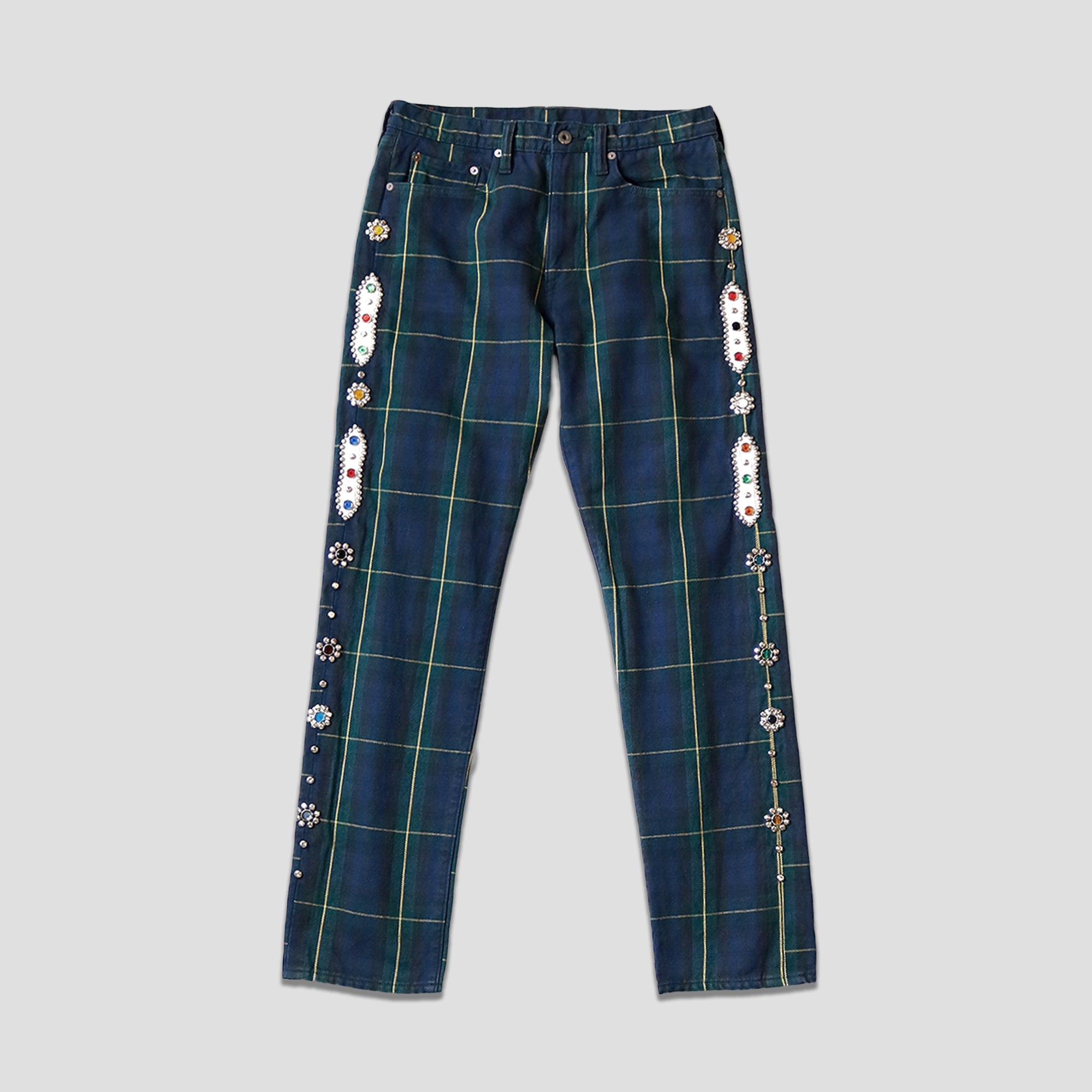 11oz TARTAN CHECK 5P MONKEY CISCO JEANS (STUDS REMAKE) - NAVY - 1