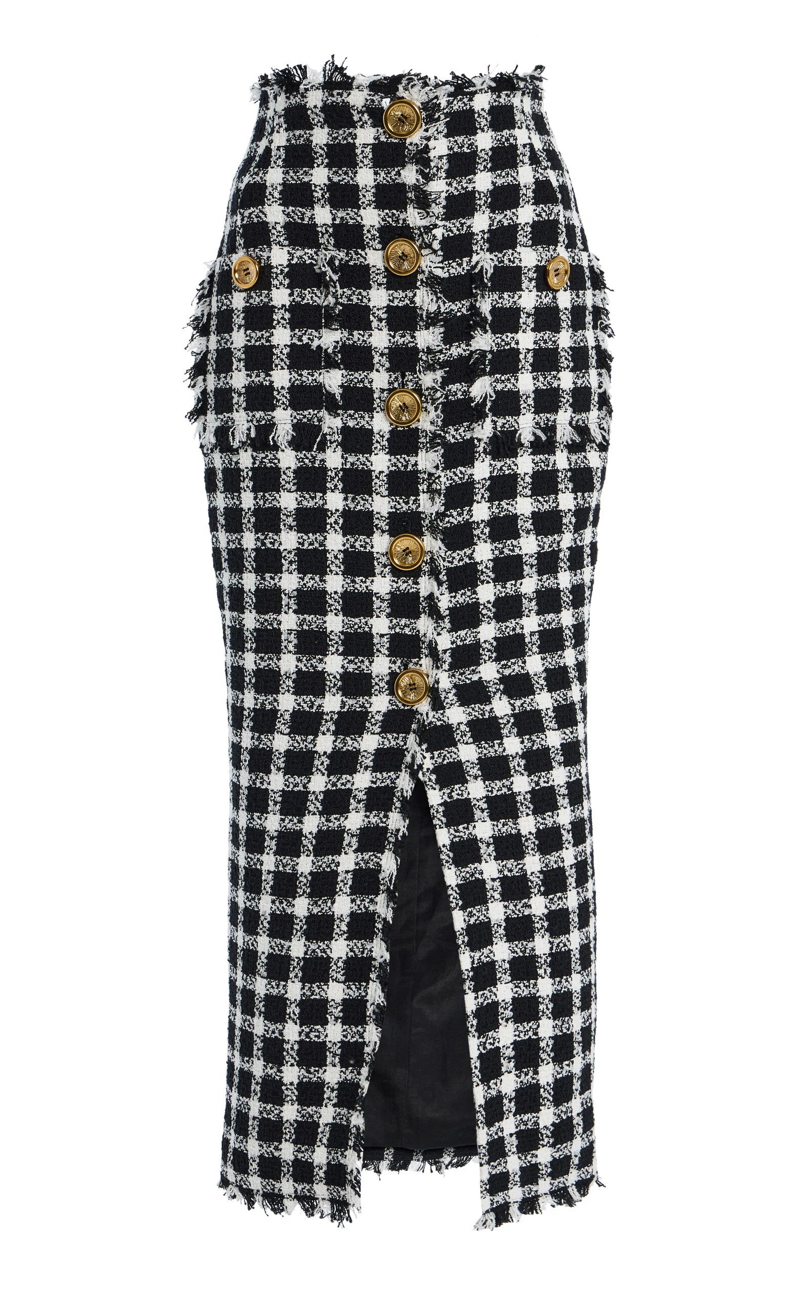 Long Gingham Tweed Skirt black/white - 1