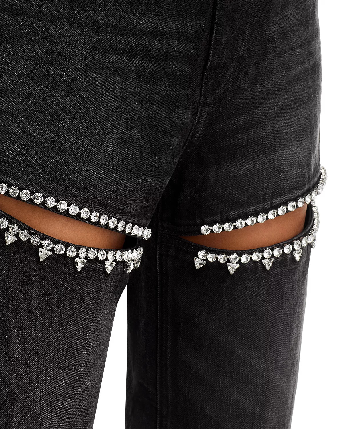 Crystal Slit Jeans in Black - 5