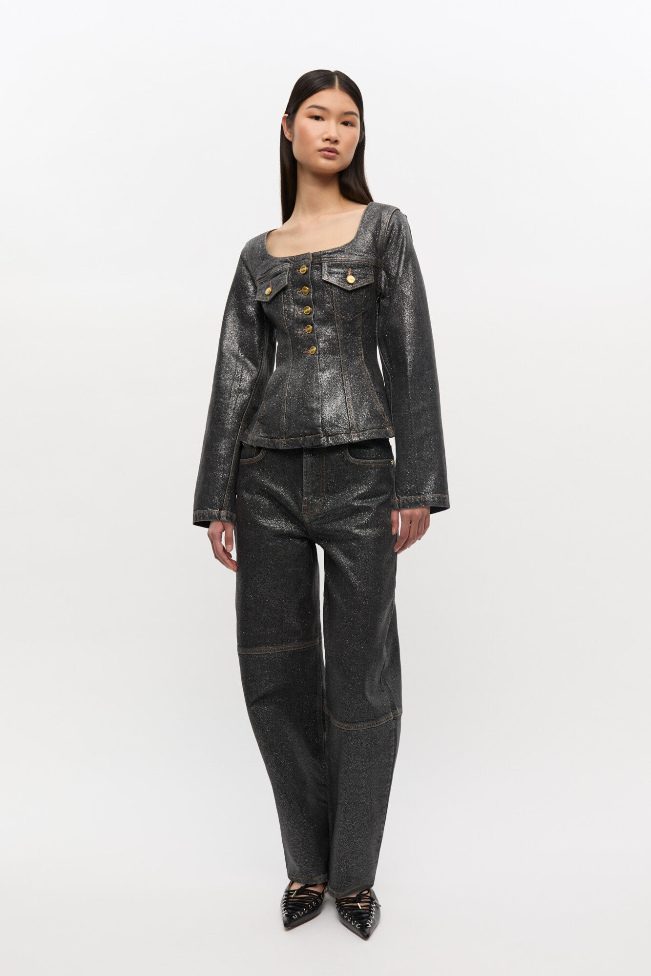 SHIMMERY FOIL DENIM BLAZER - 3