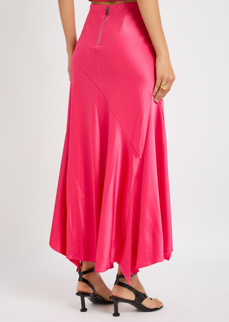 Alice + Olivia Rosa Asymmetric Satin Midi Slip Skirt - 3