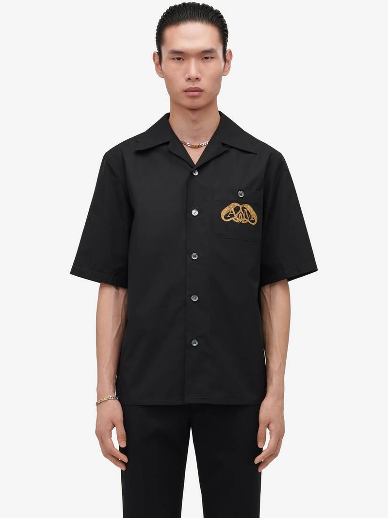 Men's Embroidered Hawaiian Shirt in Black 5