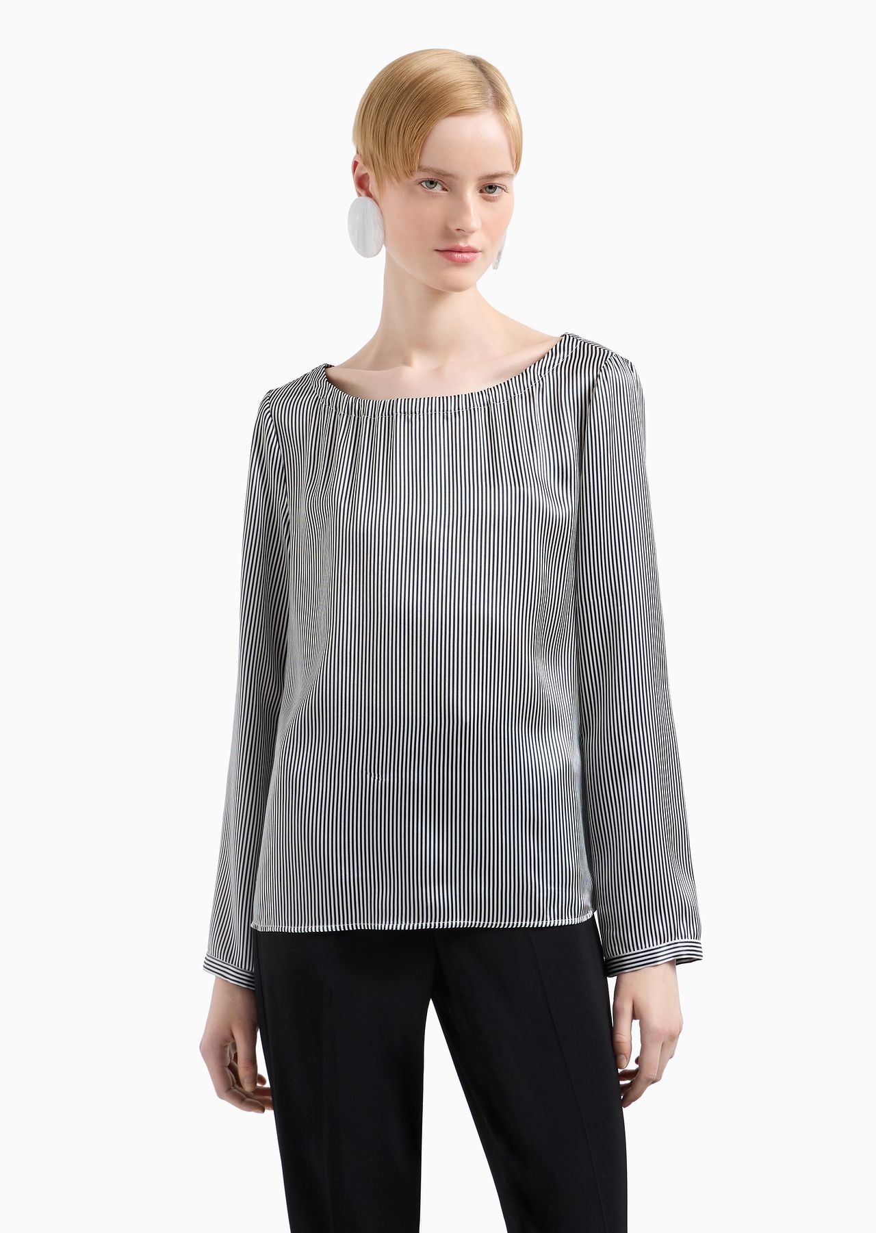 Silk satin blouse with all-over fine-striped print - 2