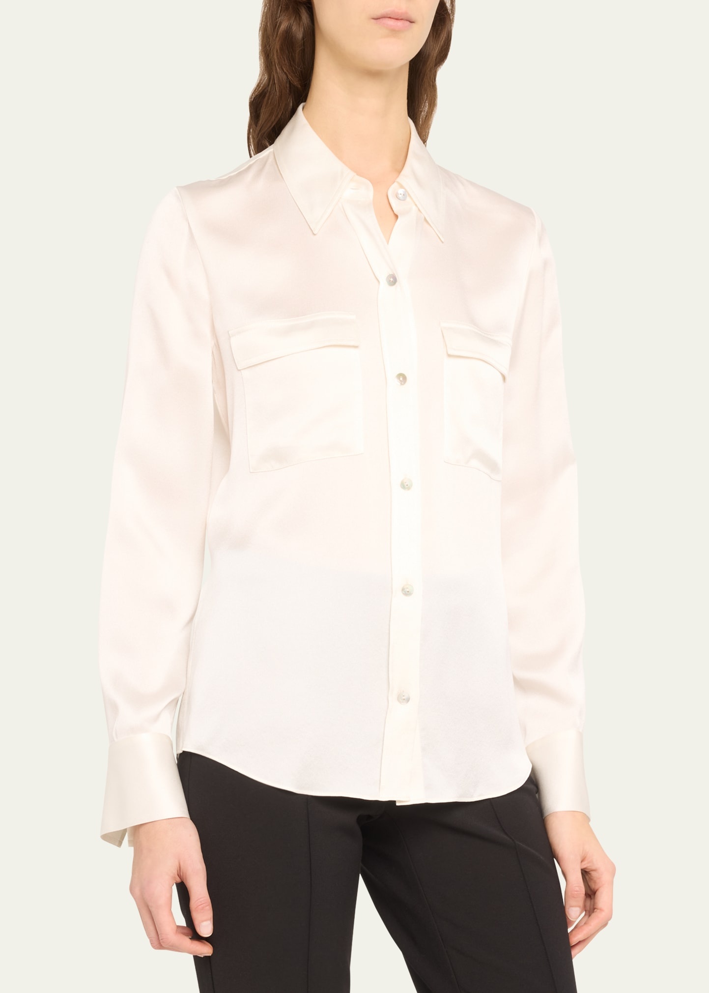 Long-Sleeve Silk Pullover Polo Top - 4