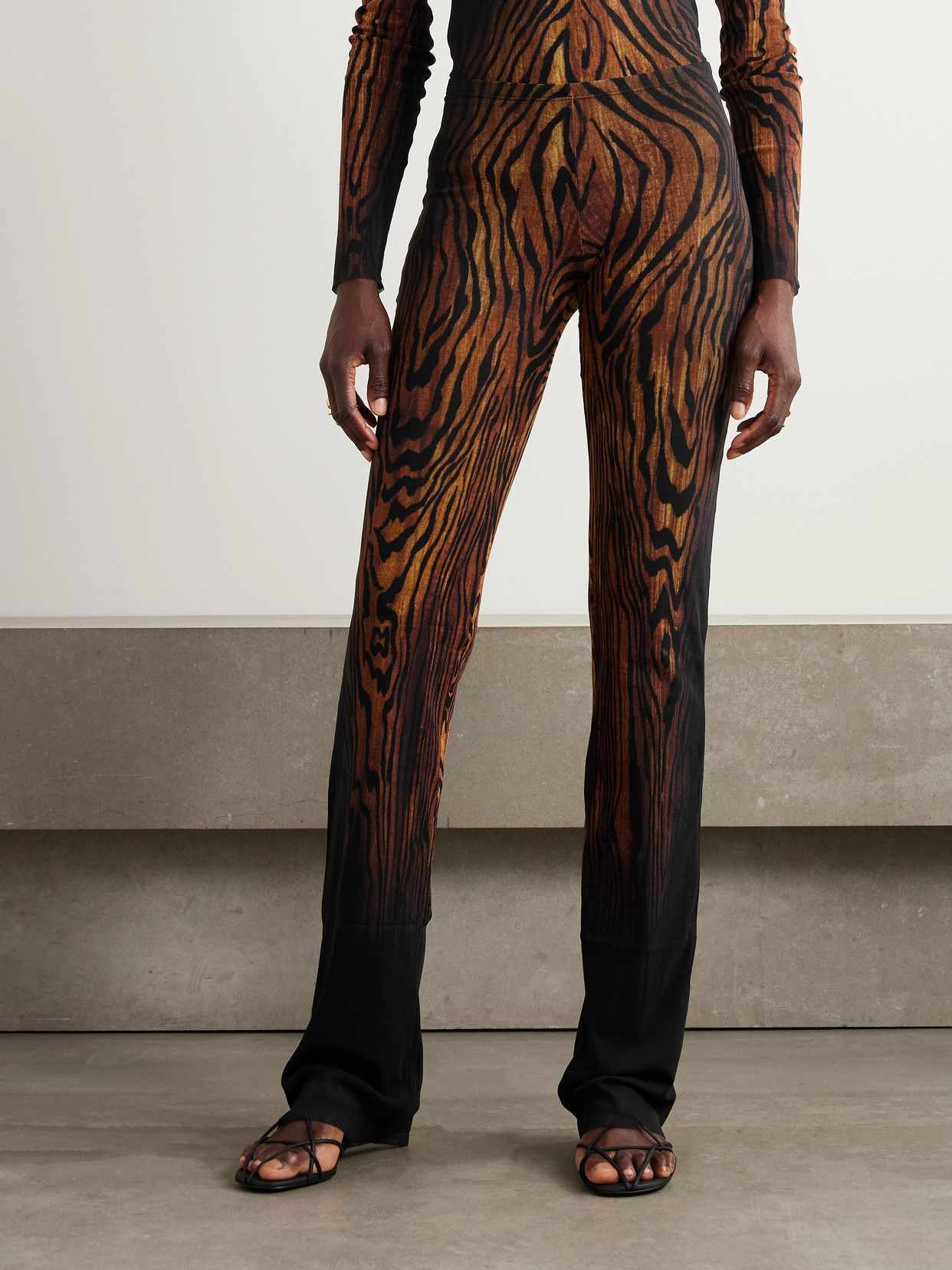 Printed Mesh Straight-leg Pants - 4