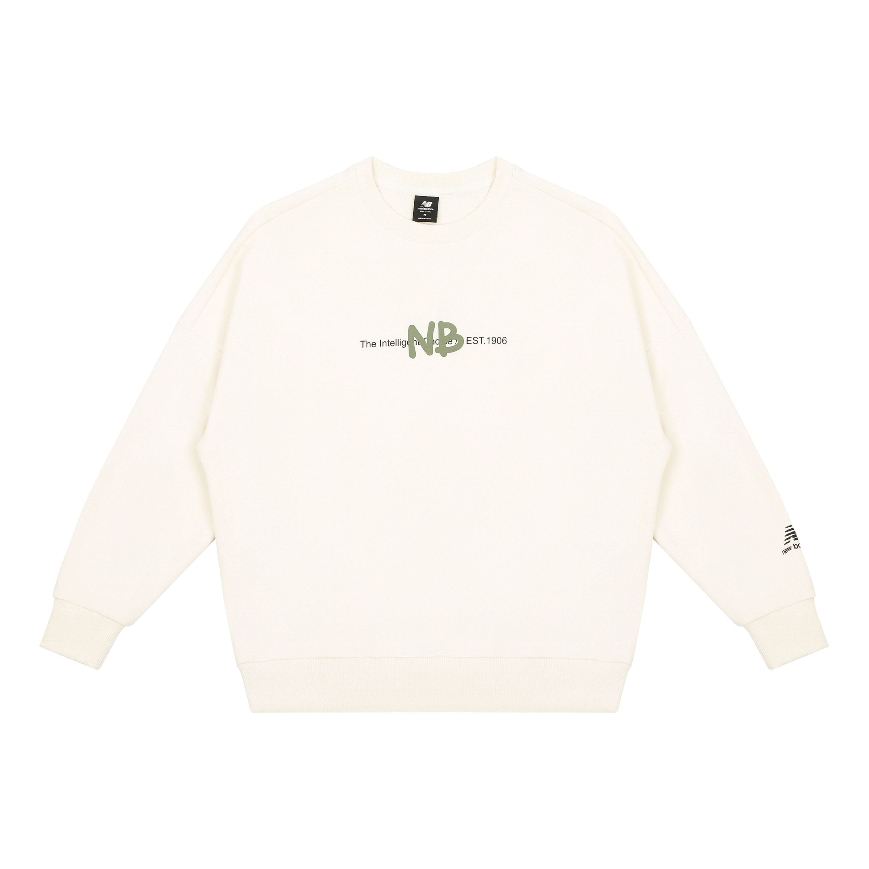 New Balance Logo Print Sweatshirt 'White Green' AMT13365-IV - 1