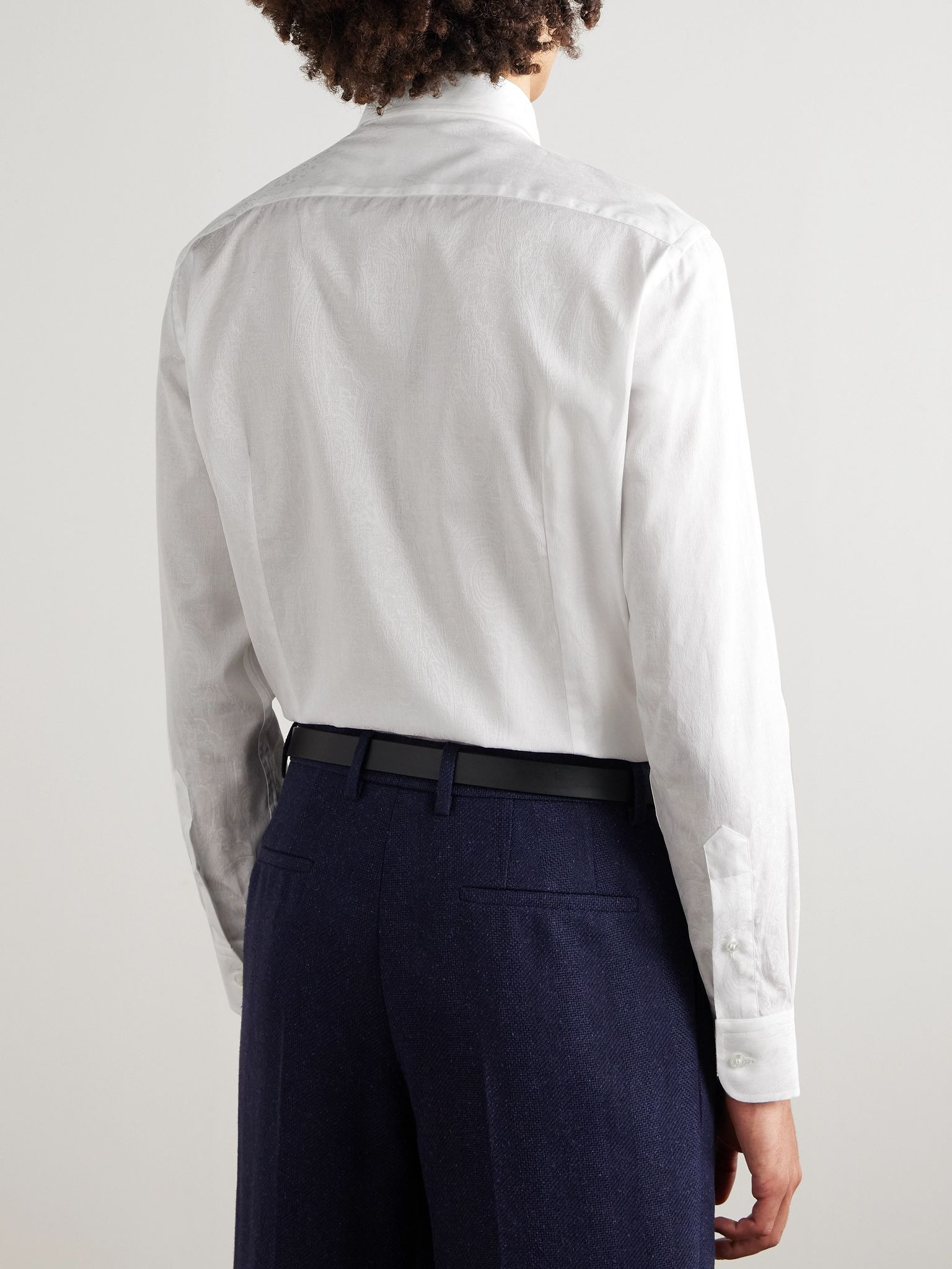Roma Slim-Fit Cutaway-Collar Paisley-Jacquard Cotton Shirt White - 3