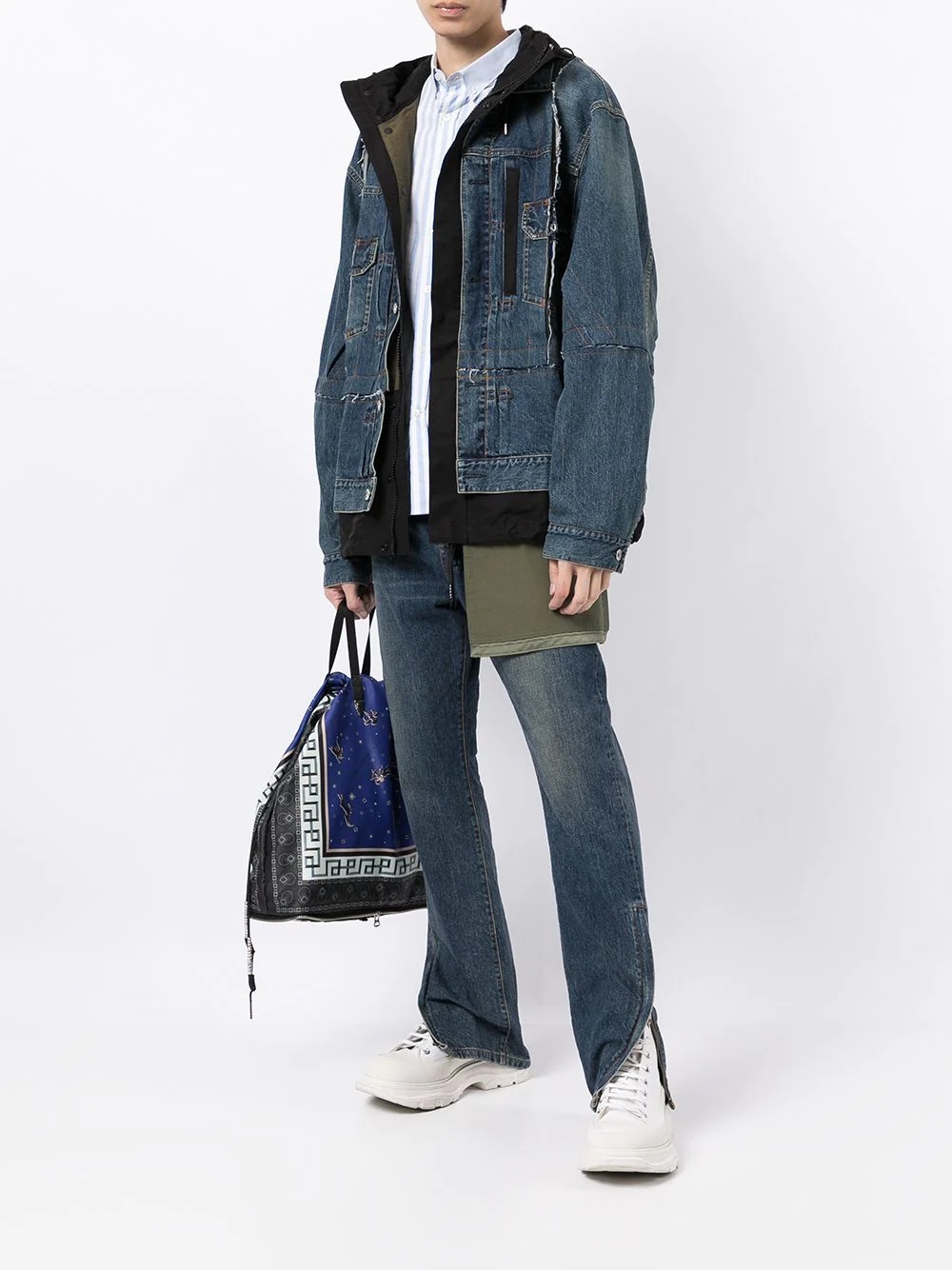 layered contrasting-stitch denim jacket - 2