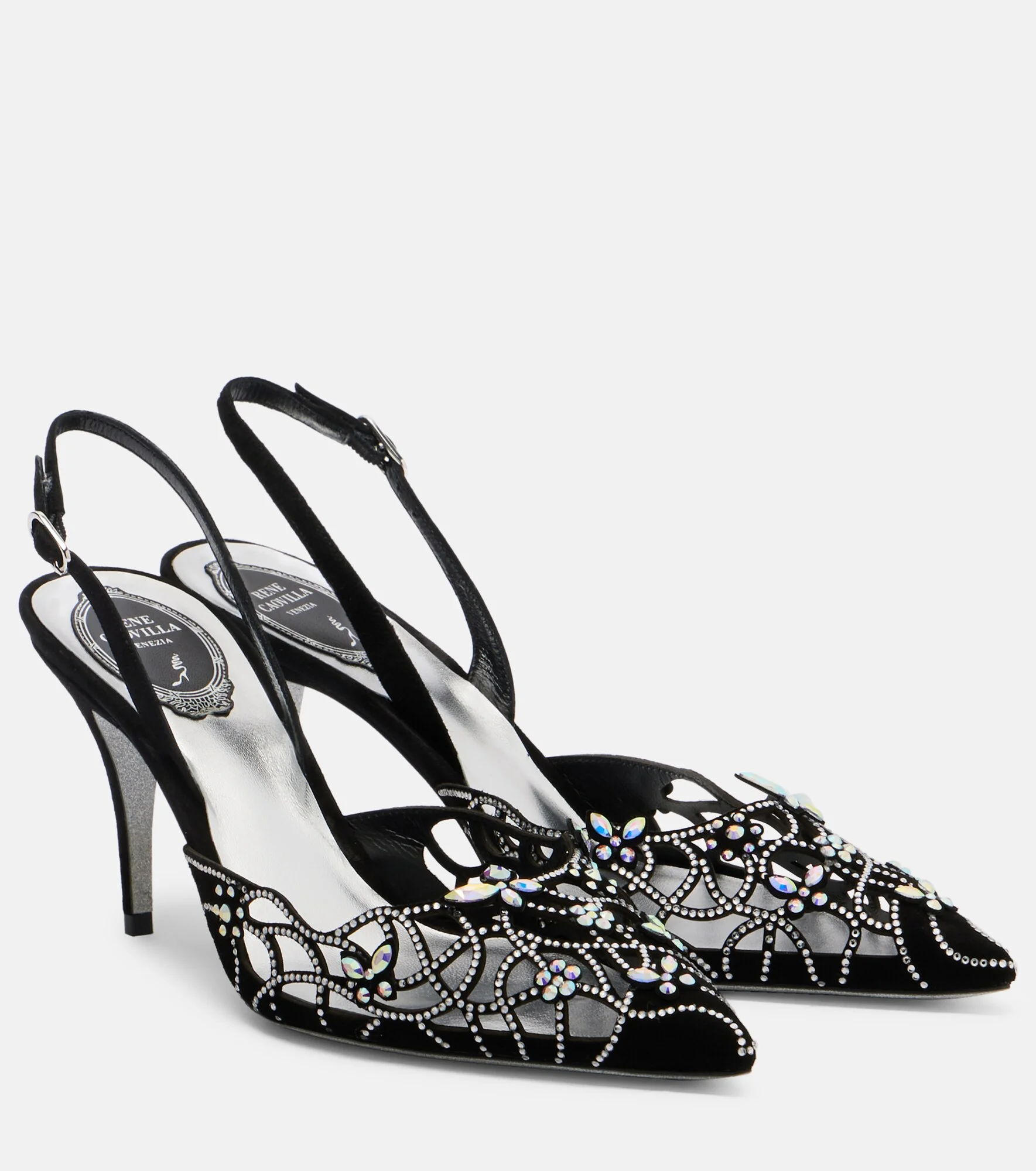 Embellished suede slingback pumps - 1