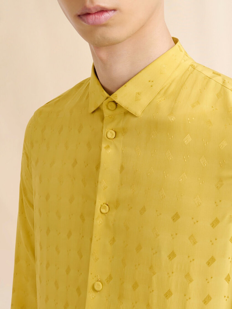 YELLOW VISCOSE SLIM SHIRT WITH GEOMETRIC JACQUARD MOTIF 4