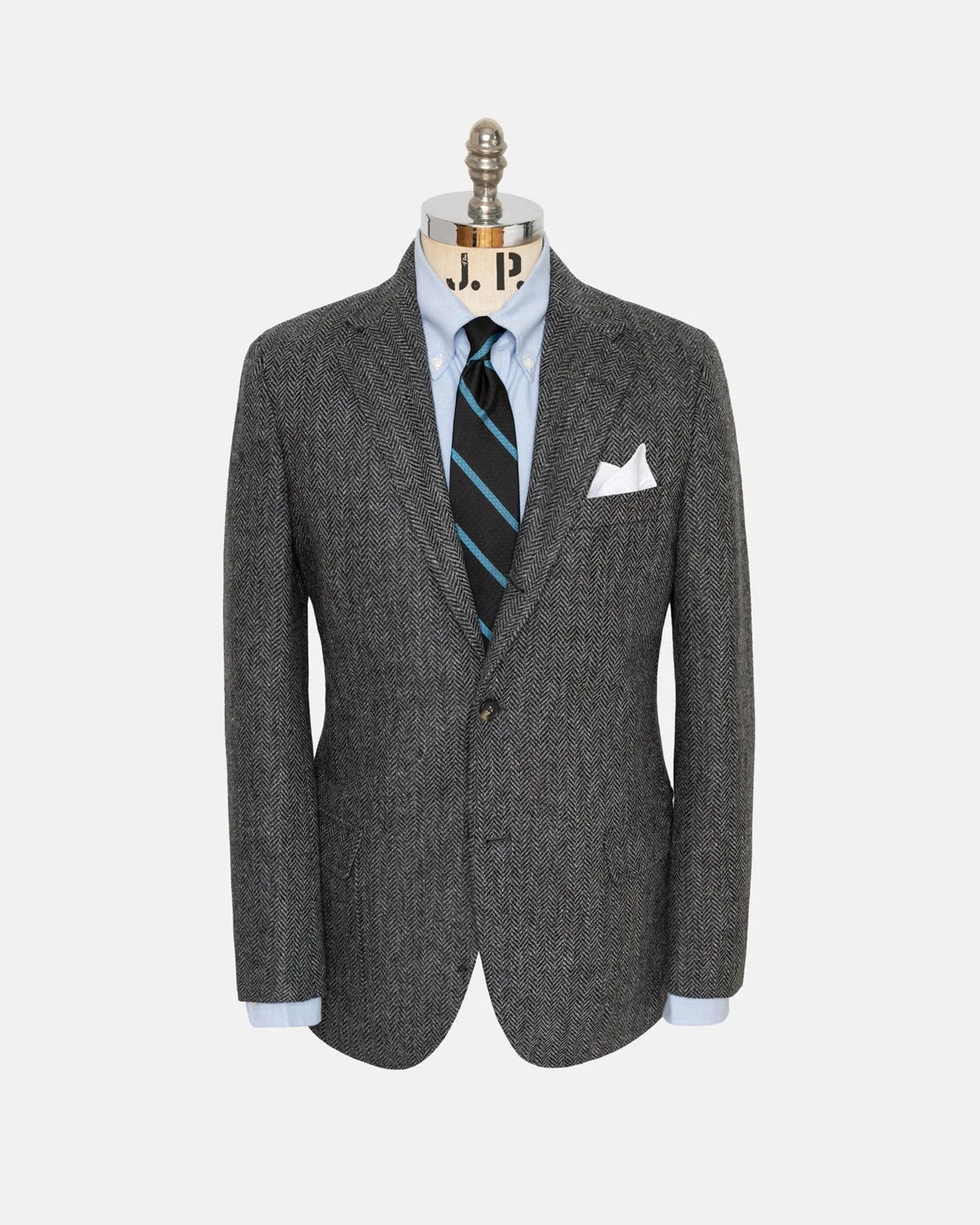 GREY HERRINGBONE WOOL SPORT COAT - TRIM FIT - 1