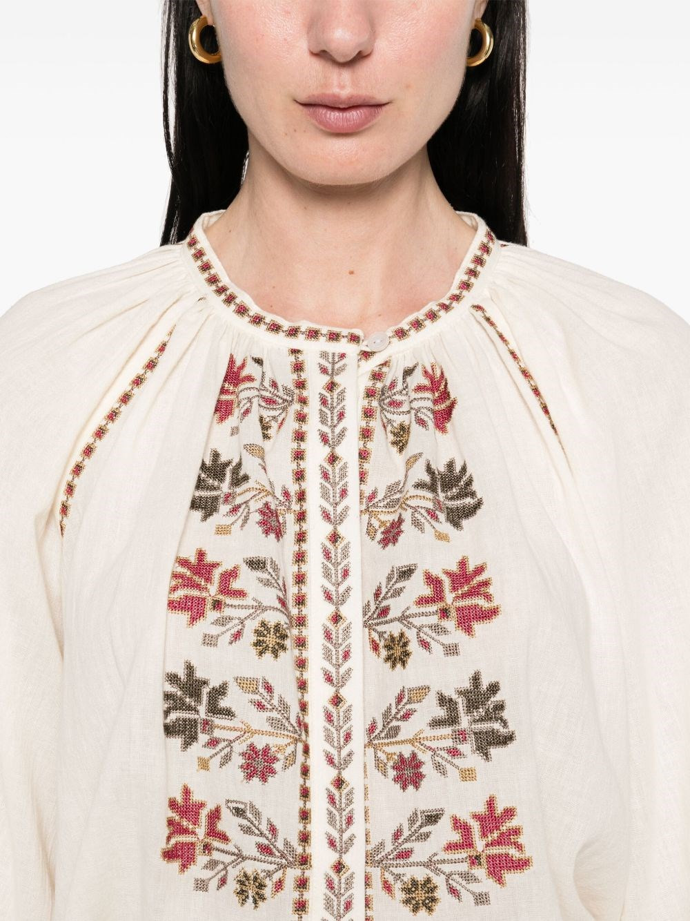 Embroidered cotton gauze blouse - 5