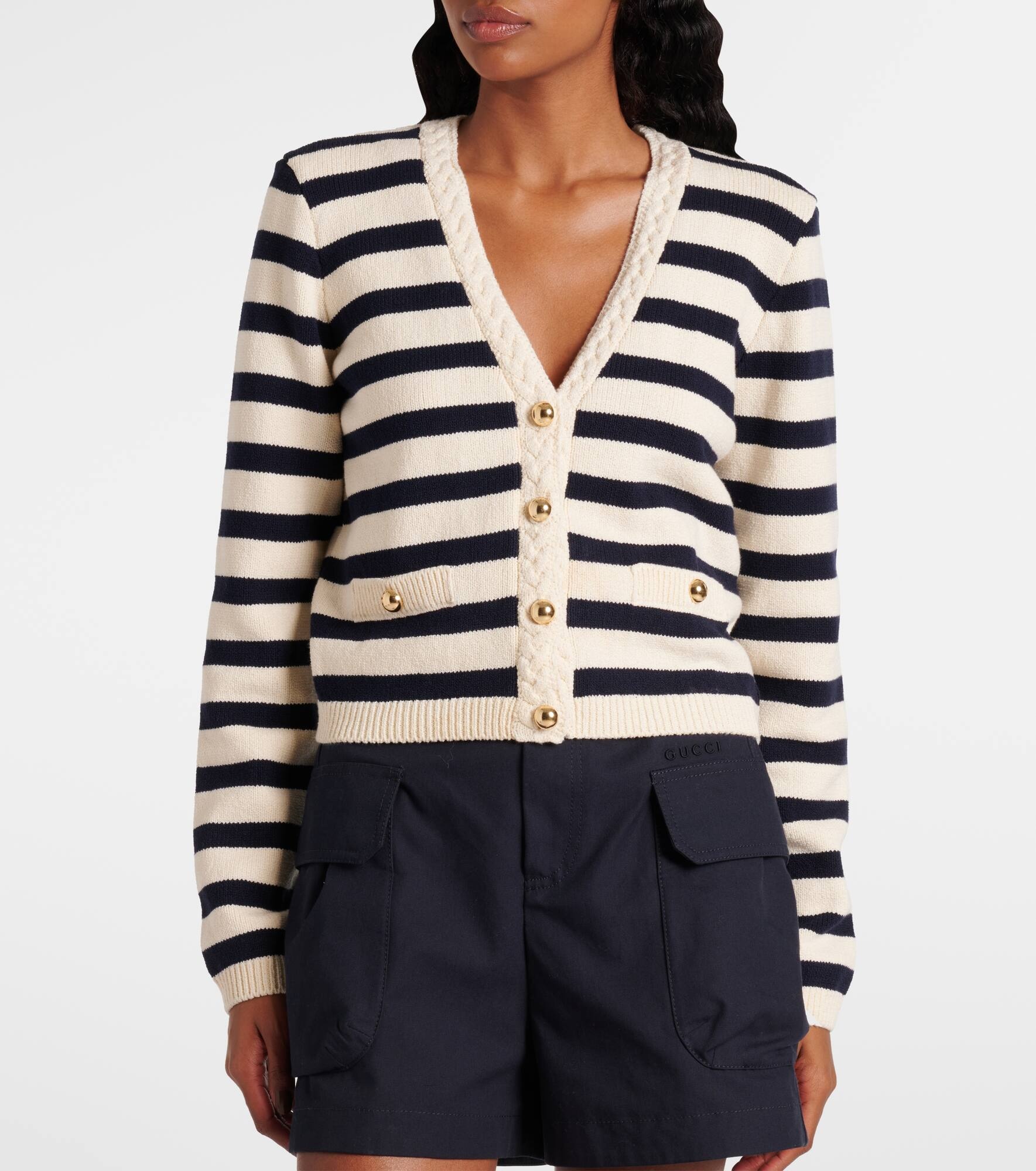 Harbor striped cotton-blend cardigan - 5