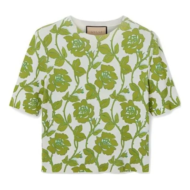 (WMNS) Gucci Floral Print Fine Wool Silk T-shirt 'Green Beige' 782660-XKD0W-9235 - 1