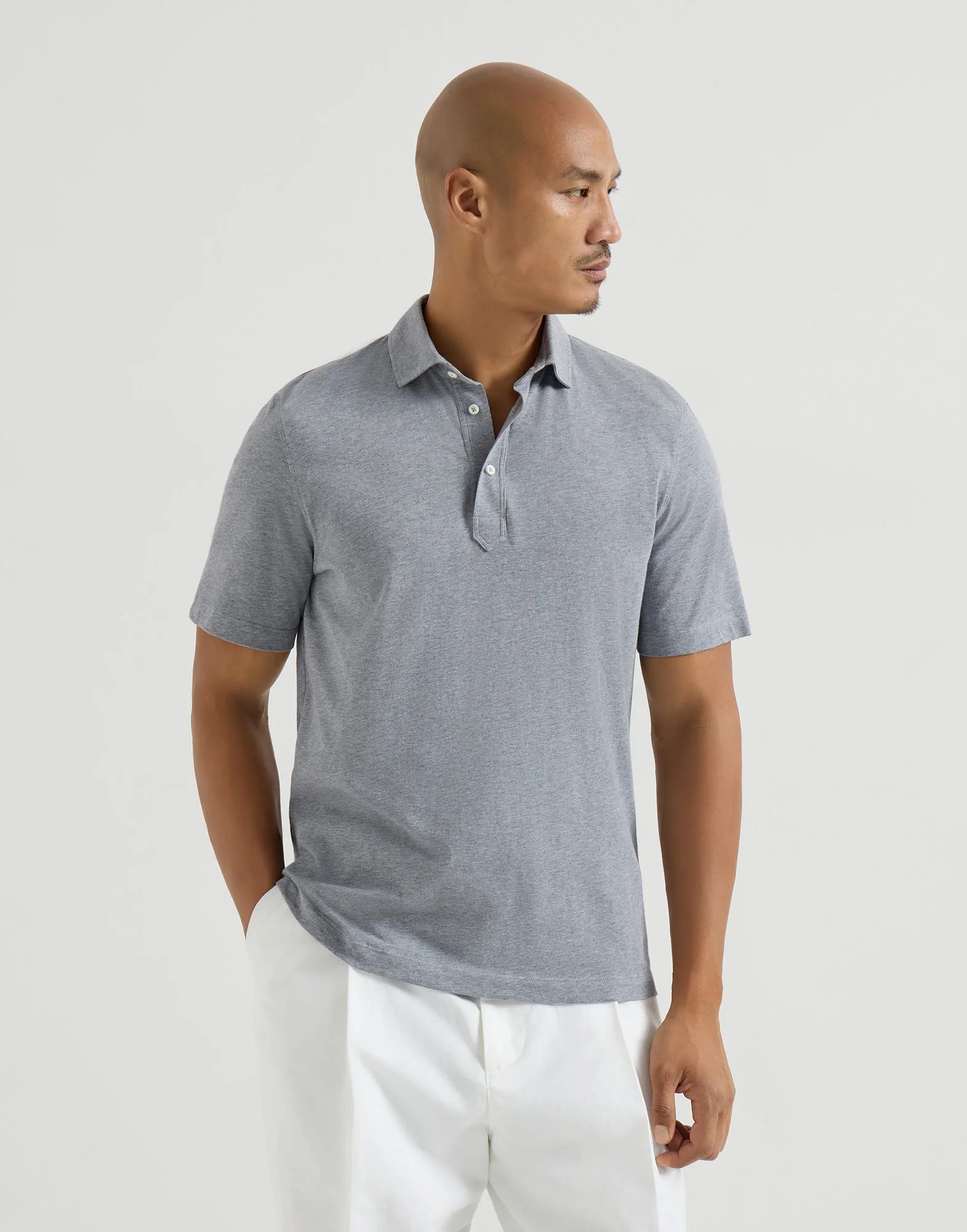 Cotton jersey polo with shirt-style collar - 1