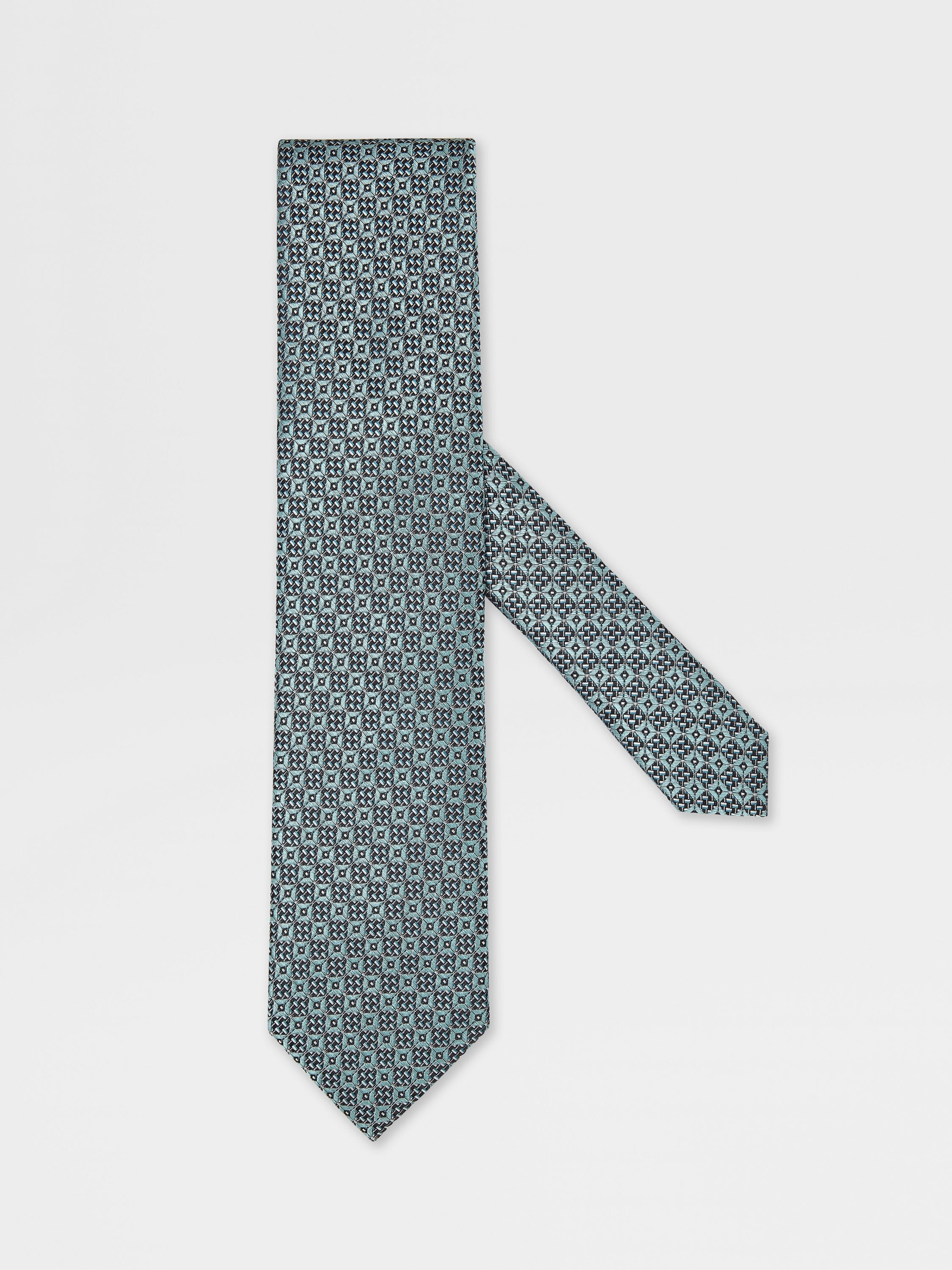 TEAL BLUE JACQUARD SILK TIE - 1