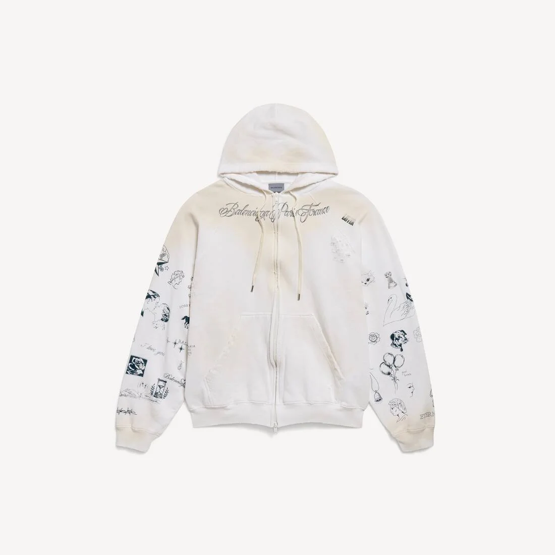 Men's Classic Ink Zip-up Hoodie in White - 1