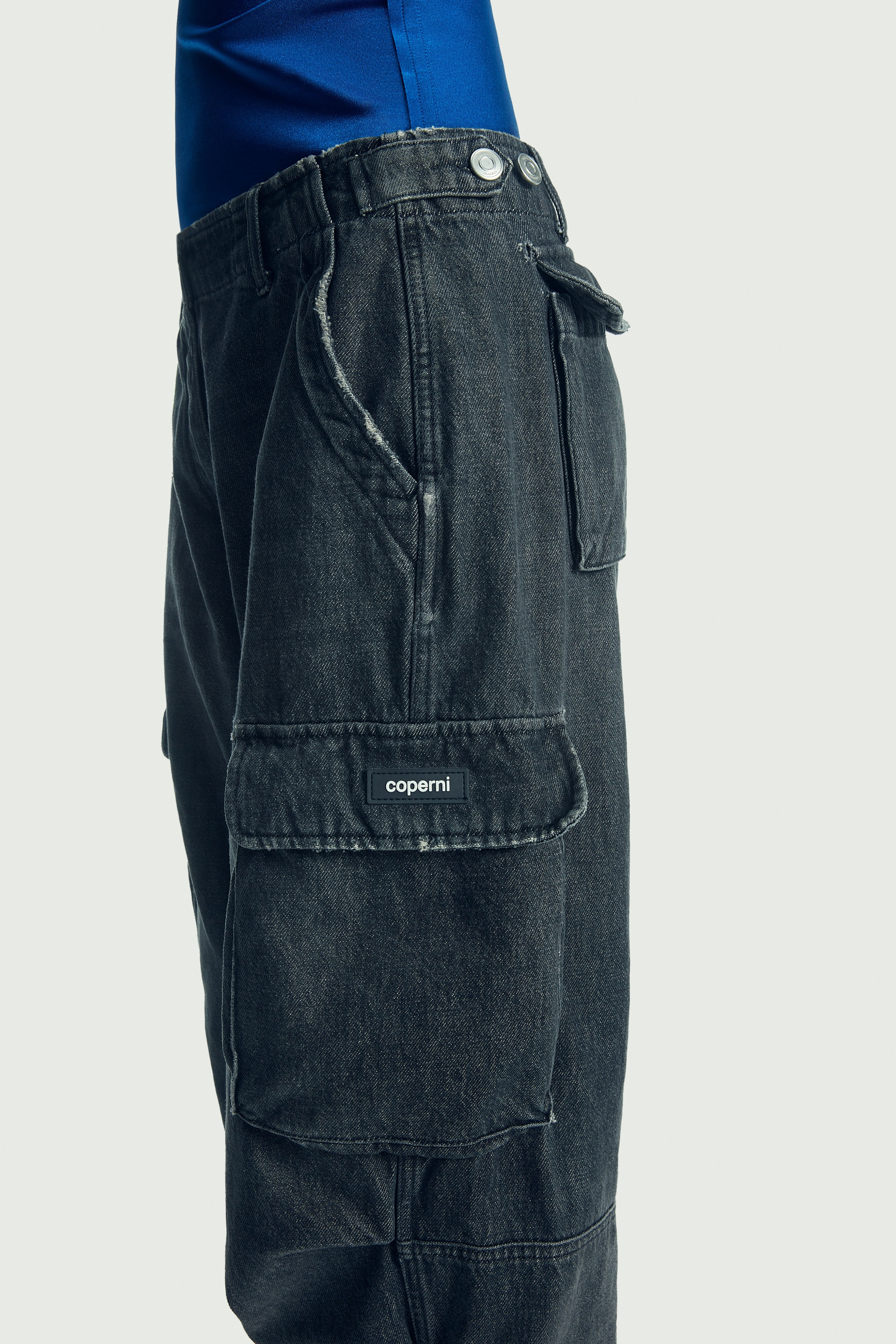 Denim Wide Leg Cargo Pants - 2